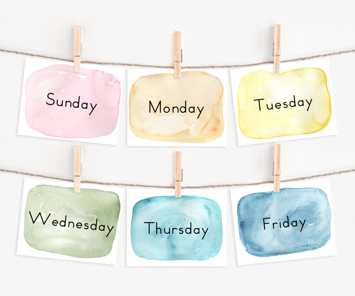 Days of the Week Flashcards | Homeschool Montessori Watercolor Printables