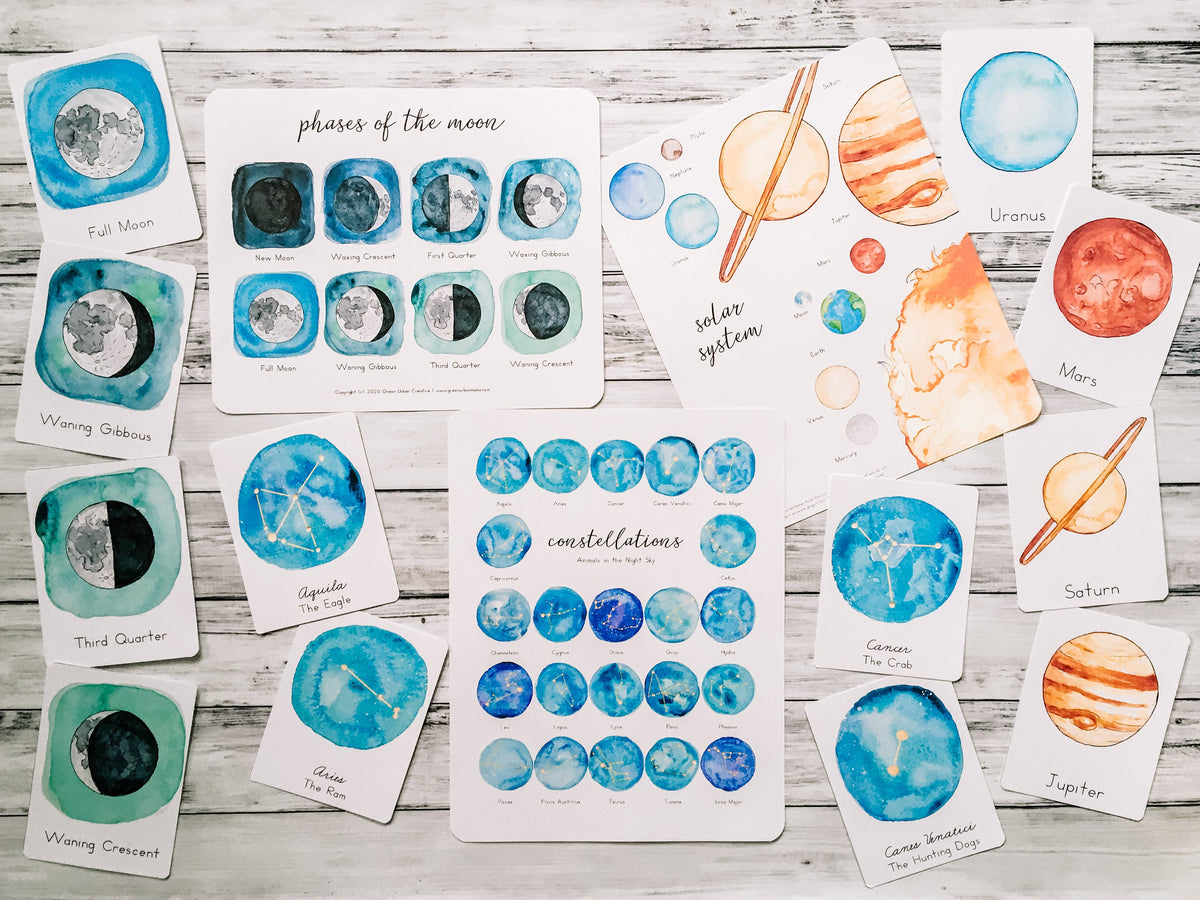 Outer Space Collection | Planets Moon Phases Constellations Homeschool Montessori Printables